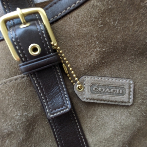 Coach Carly Taupe Suede Shoulder Tote Bag - Picture 2 of 7